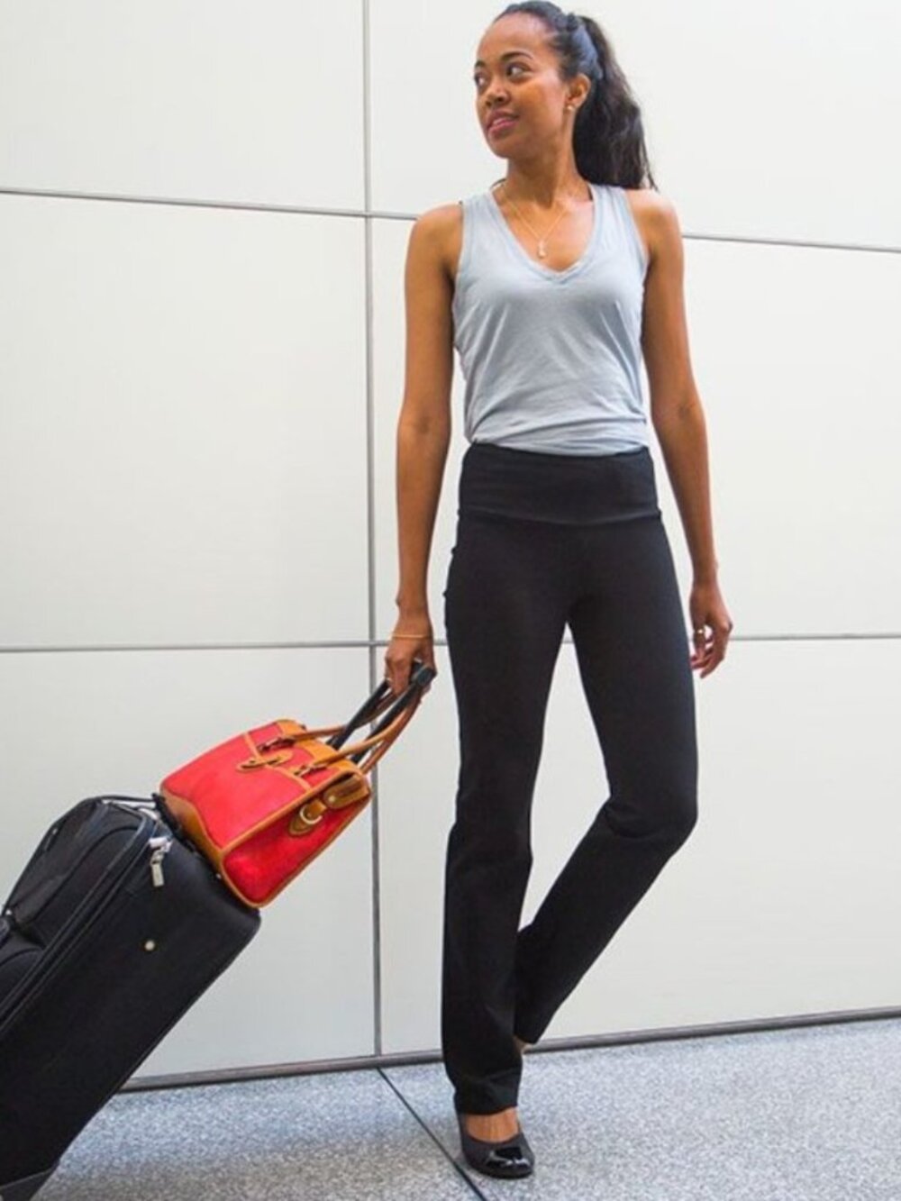 New Betabrand Black Straight Travel Dress Pant Yoga Pants Large